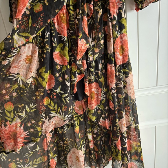 LC Lauren Conrad Floral High-Low Hem Faux-wrap Long Sleeve Maxi Dress Size M - Picture 5 of 10